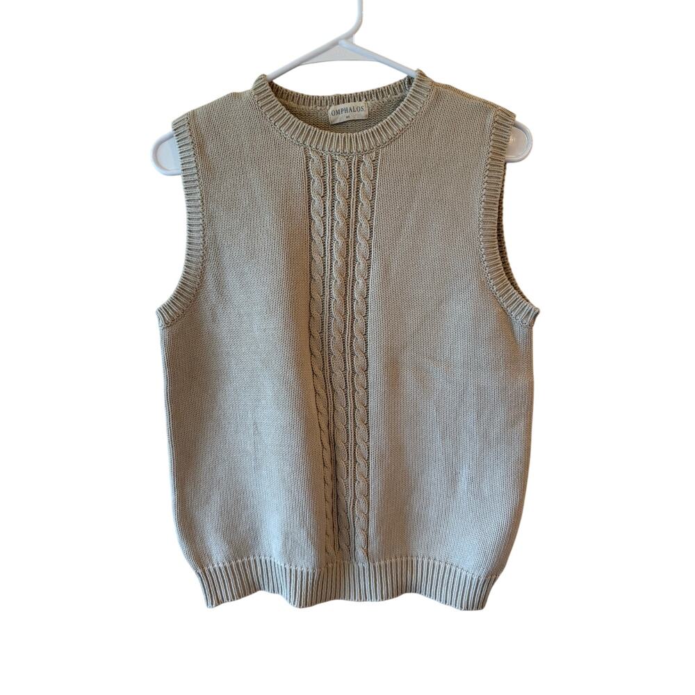 Omphalos Cable Knit Sweater Vest Beige 100% Cotton Women's Size Medium Y2K